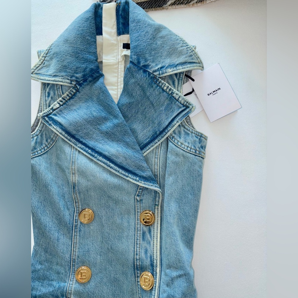 NWT Balmain Denim Wrap Mini Dress - Picture 7 of 10